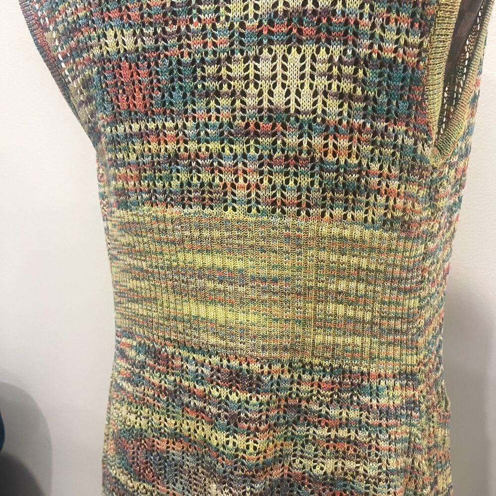 Vtg 90s Rainbow Crochet Cardigan Sleeveless S/M Long Sweater Knit Hippie Grunge - Picture 7 of 11